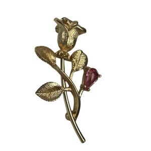 Vintage Avon Gold Gilded Rose Brooch Pink Rhinestone Pin